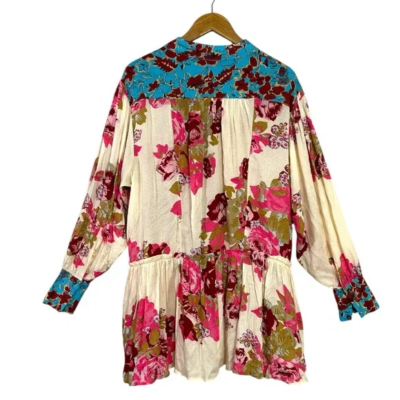 Free People Brunch A Bunch Boho Tunic Shirt in Light Combo Oversized Size Small - Picture 8 of 8